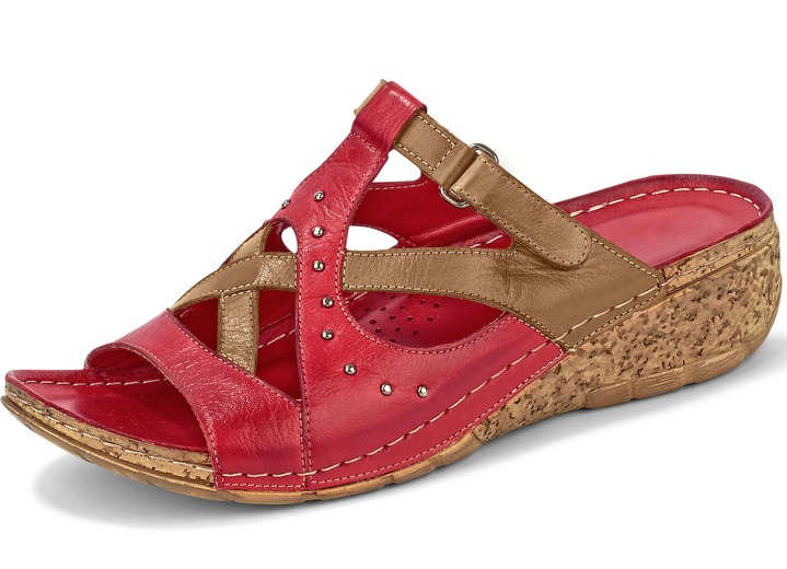 - Gemini Pantolette mit Nietenzier, in Größe 036 bis 042, in Farbe GRANATROT-COGNAC