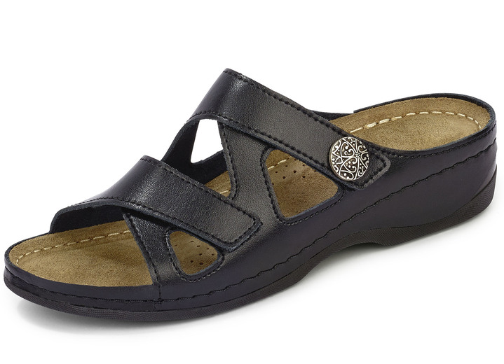 Komfortschuhe - ELENA EDEN, bequeme Damen-Pantoletten, Weite G, mit Klettverschluss, in Größe 036 bis 042, in Farbe SCHWARZ Ansicht 1