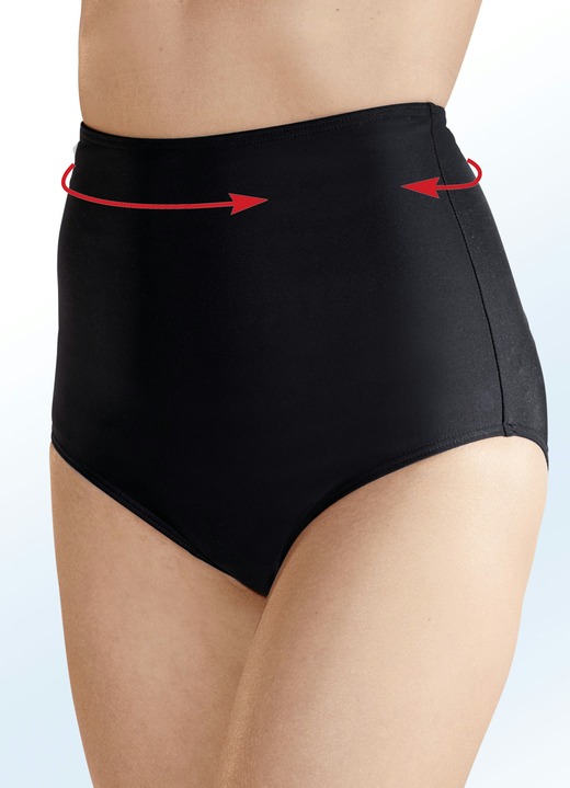 Bademode - Zweierpack Bikinihosen, hoch geschnitten, mit formendem Vorderfutter, in Größe 038 bis 054, in Farbe 1X SCHWARZ, 1X MARINE Ansicht 1