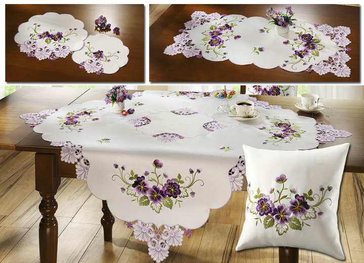 Tischdecken - Tisch- und Raumdekoration mit Blüten in Spitzen-Optik, in Größe 102 (Läufer, 40/ 85 cm) bis 404 (Kissenbezug, 40/ 40 cm), in Farbe SEKT