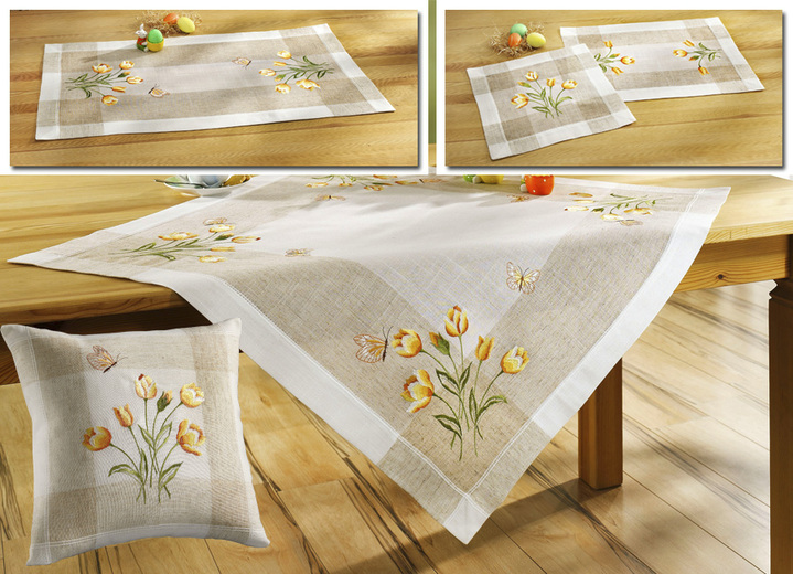 Tischdecken - Tisch- und Raumdekoration mit Tulpen und Schmetterlinge, in Größe 102 (Läufer, 40/ 85 cm) bis 404 (Kissenbezug, 40/ 40 cm), in Farbe SEKT
