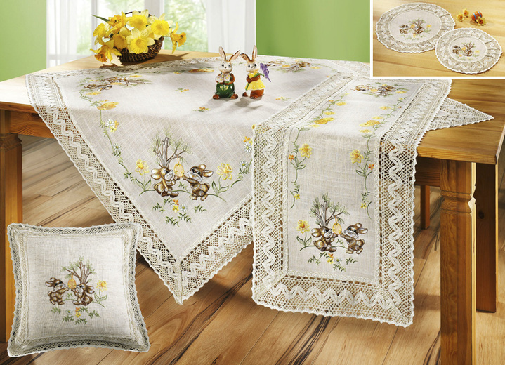 Tisch- & Fensterdekorationen - Accessoires mit Spitze aus dem Hause Schäfer , in Größe 101 (Läufer, 40/ 85 cm) bis 404 (Kissenbezug, 40/ 40 cm), in Farbe