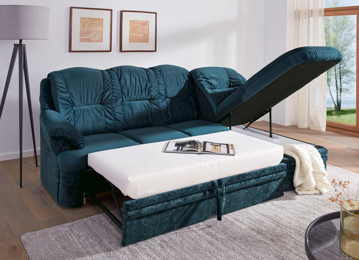 Funktions-Polstermöbel - Polstermöbel mit Bettfunktion und Bettkasten, in Farbe GRÜN, in Ausführung Polsterecke, 155x252 cm Ansicht 1