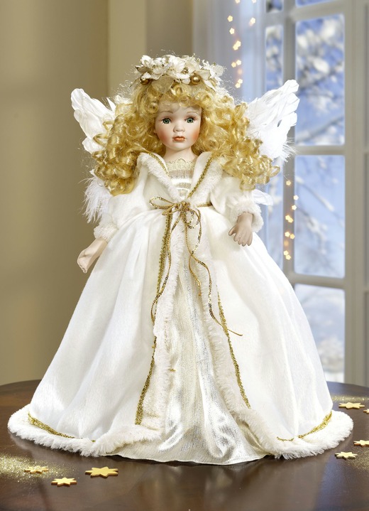 Weihnachtliche Dekorationen - Engel mit Gesicht aus Porzellan, in Farbe CHAMPAGNER