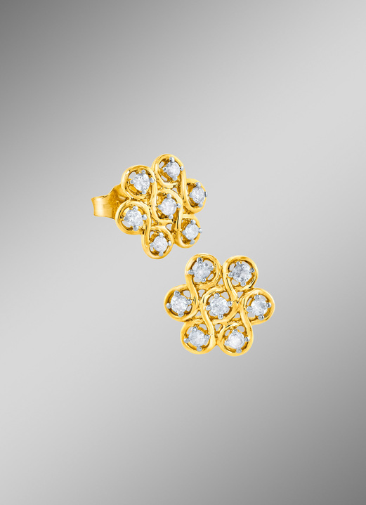 mit Diamanten - Ohrstecker in Blütenform, in Farbe  Ansicht 1