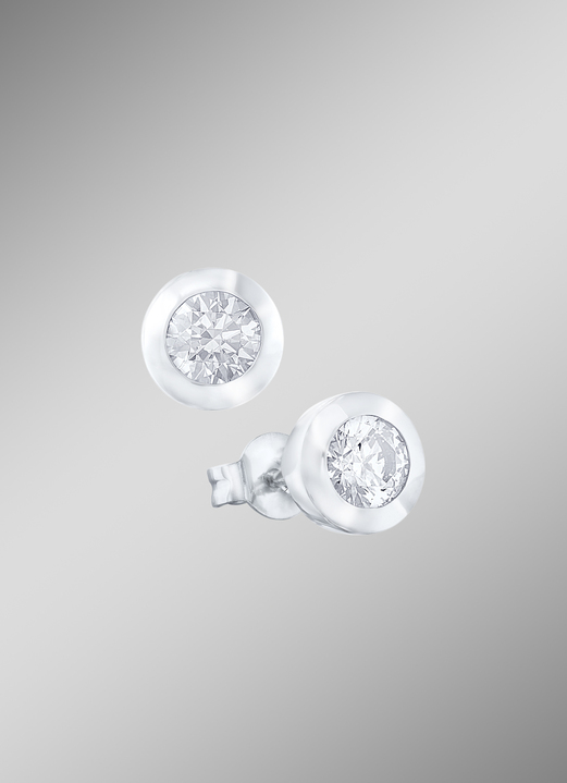mit Diamanten - Solitaire-Ohrstecker aus Weißgold, in Farbe