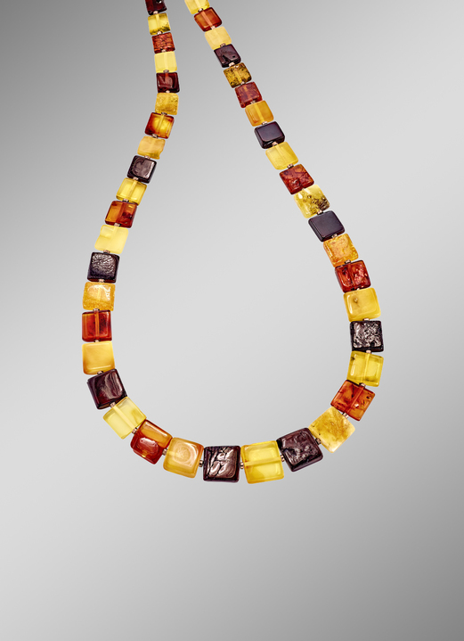 Halsketten & Armbänder - Tolle Halskette mit echten bunten Bernstein-Quadraten, in Farbe  Ansicht 1