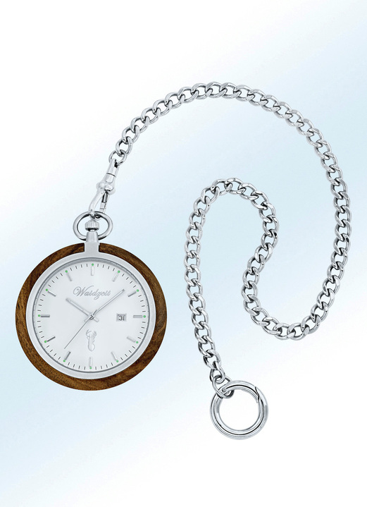 Accessoires - Taschenuhr mit Walnuss und Edelstahl Gehäuse, in Farbe