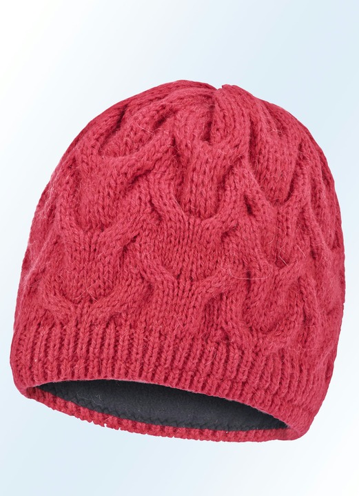 Mützen & Hüte - Warme Damen-Mütze, mit angesagtem Zopfmuster, in Farbe ROT Ansicht 1