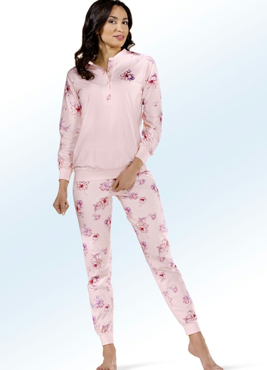 Schlafanzüge & Shortys - Zweierpack Schlafanzüge mit Raglanärmeln und Knopfleiste, in Größe 038 bis 060, in Farbe FLIEDER/APRICOT Ansicht 1