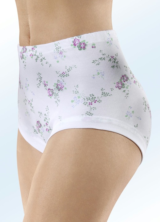 Slips - Fünferpack Slips mit auswechselbarem Gummizug, in Größe 040 bis 060, in Farbe WEISS-BUNT BEDRUCKT Ansicht 1