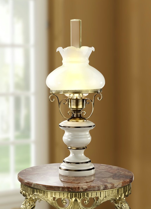 Lampen & Leuchten - Tischleuchte aus messingbeschichtetem Eisen und Holz, in Farbe CREME-GOLD