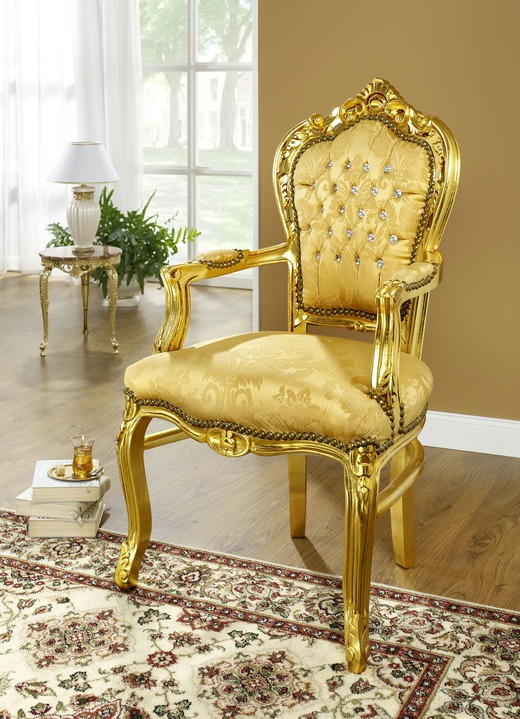 Polstermöbel - Armlehnenstuhl aus Holz mit Blattgoldauflage, in Farbe GOLD-GOLD Ansicht 1