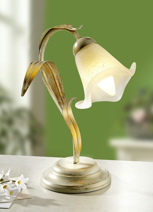Lampen & Leuchten - Tischleuchte mit blütenförmigem Lampenschirm, in Farbe CREME-GOLD