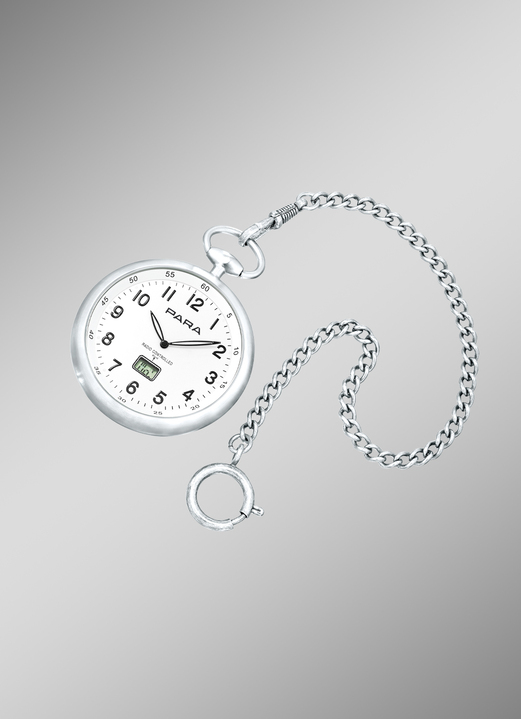 - Funk-Taschenuhr der Marke Para mit Uhrenkette, in Farbe