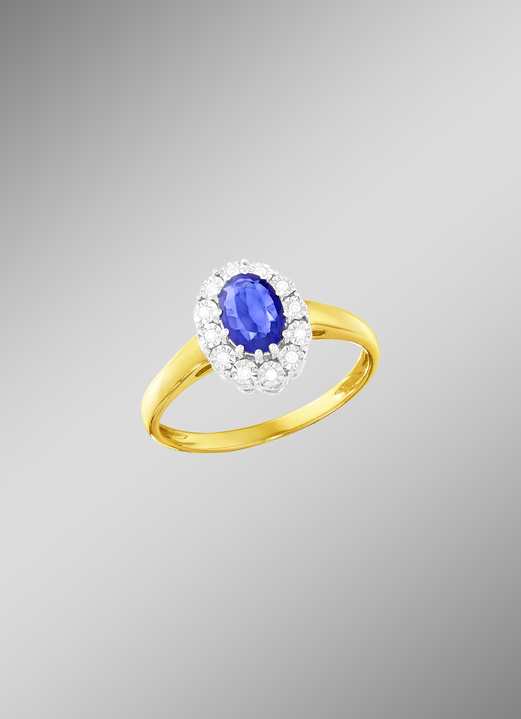 mit Diamanten - Damenring mit Brillanten und Safir, in Größe 160 bis 220, in Farbe