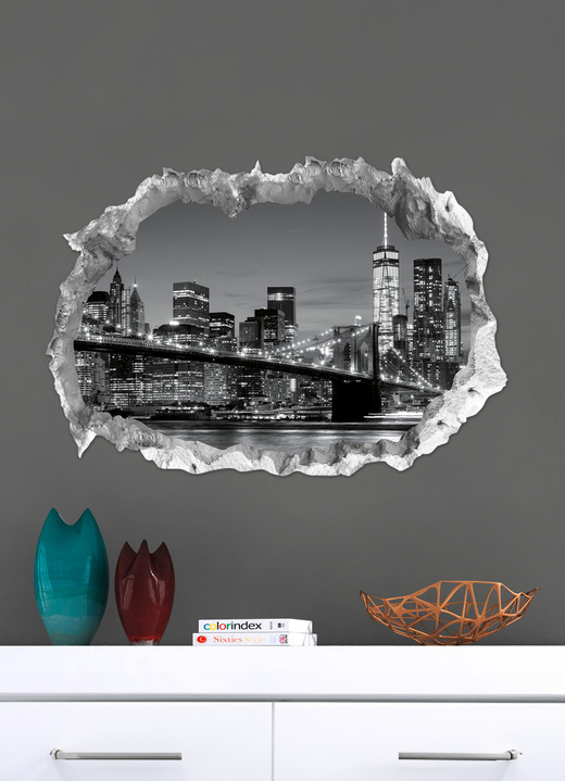 Modern - 3D-Wand-Tattoo New York mit beeindruckendem 3D-Effekt, in Farbe GRAU Ansicht 1