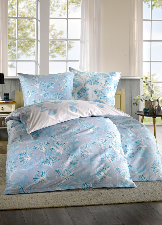 Bettwäschegarnituren - Mako-Satin Bettwäsche-Garnitur, in Größe 111 (40/80 cm + 135/200 cm) bis 115 (80/80 cm + 155/220 cm), in Farbe BLAU Ansicht 1