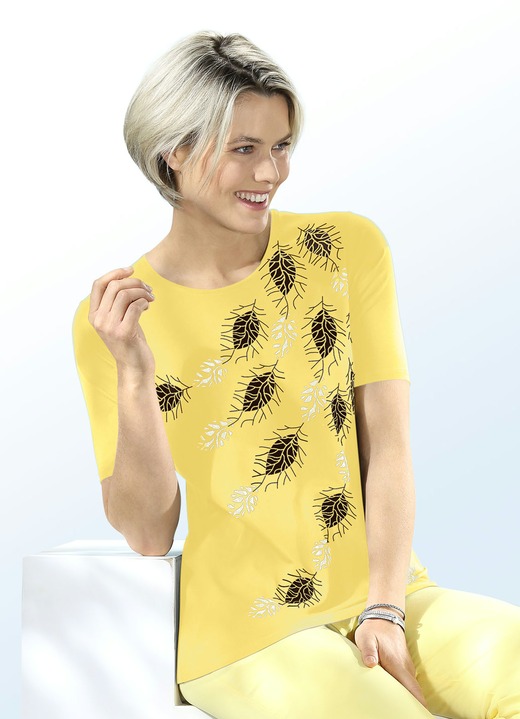Shirts - Shirt mit interessantem Blätterdruck in 2 Farben, in Größe 036 bis 044, in Farbe GELB