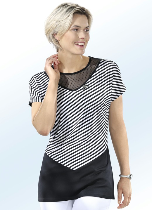 Shirts - Shirt mit Tülleinsatz, in Größe 038 bis 054, in Farbe SCHWARZ-WEISS