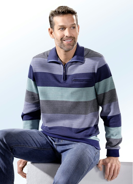 Hemden, Pullover & Shirts - Troyer mit elastischen Bündchen-Abschlüssen, in Größe 046 bis 062, in Farbe MARINE-MINT-HELLBLAU-WEISS