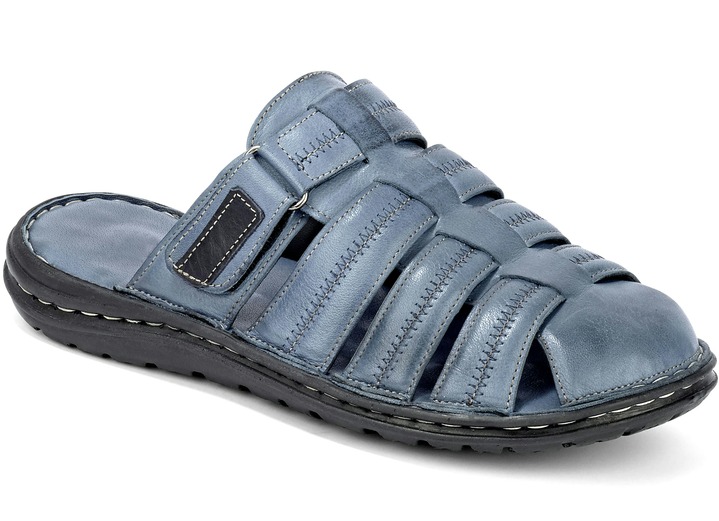 Sandalen & Pantoletten - Pantolette in 2 Farben mit weich gepolstertem Fußbettbezug aus Kalbleder, in Größe 040 bis 046, in Farbe JEANS Ansicht 1