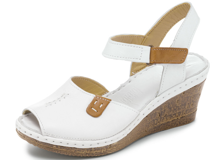 Komfortschuhe - Gemini Sandalette aus schattiertem Rind-Nappaleder, in Größe 036 bis 041, in Farbe WEISS-COGNAC Ansicht 1