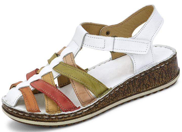 Komfortschuhe - Gemini Riemchen-Sandalette mit dezenter Knitter-Struktur, in Größe 036 bis 042, in Farbe WEISS-BUNT