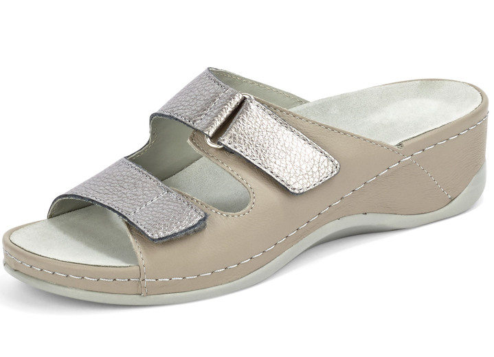 Komfortschuhe - Mubb Pantolette mit Leder-Memory-Fußbett, in Größe 036 bis 042, in Farbe TAUPE-ANTIKBRONZE Ansicht 1