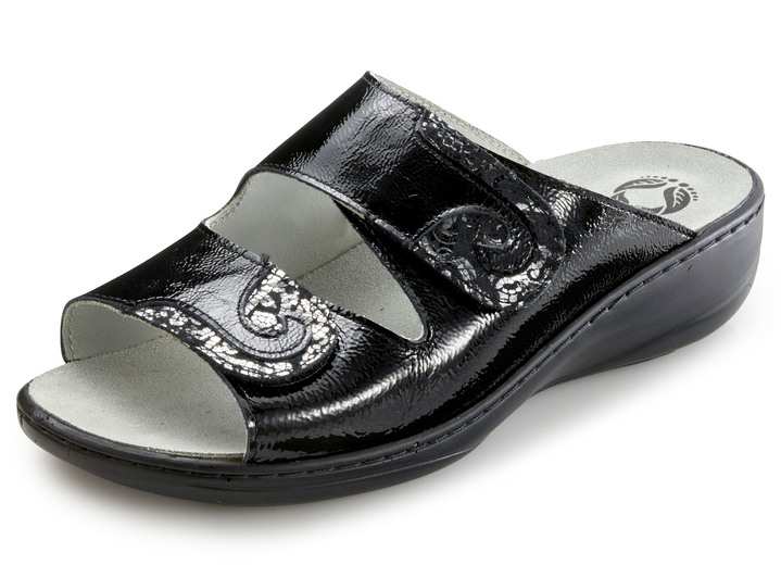 Komfortschuhe - Mubb, bequeme Damen-Pantoletten, Weite H, mit herausnehmbarem Fußbett, in Größe 036 bis 042, in Farbe SCHWARZ Ansicht 1