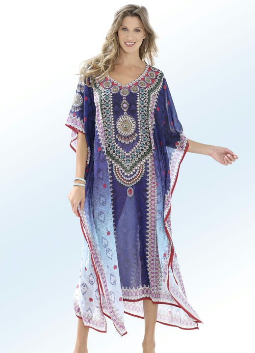 Strandmode - Kaftan mit Schmucksteinchen, in Größe 1 (36-42) bis 3 (50-54), in Farbe MULTICOLOR