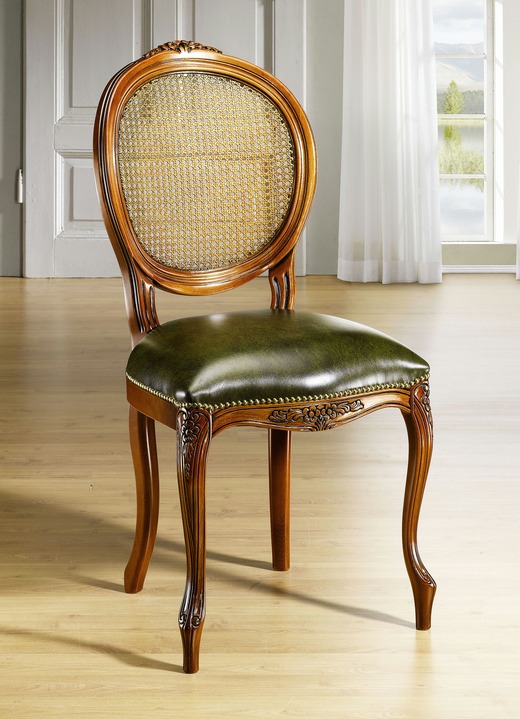 Stilmöbel - Eleganter Stuhl mit aufwendigen Schnitzereien, in Farbe GRÜN Ansicht 1