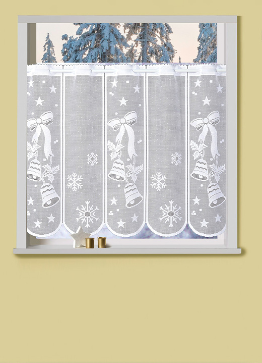 Fensterdekorationen - Kurzstore Glöckchen mit Stangendurchzug, in Größe 788 (H45xB105 cm) bis 862 (H60xB150 cm), in Farbe WEIß Ansicht 1
