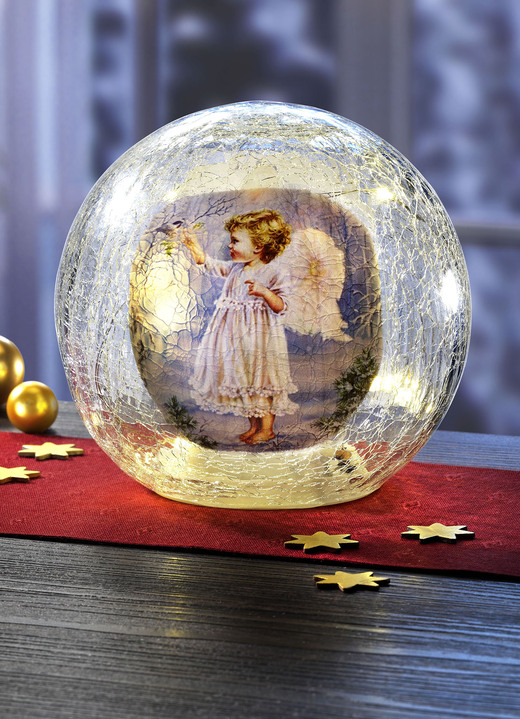 Weihnachtliche Dekorationen - Beleuchtete Kugel mit Engelsmotiven, in Farbe WEIß-BLAU-GRÜN