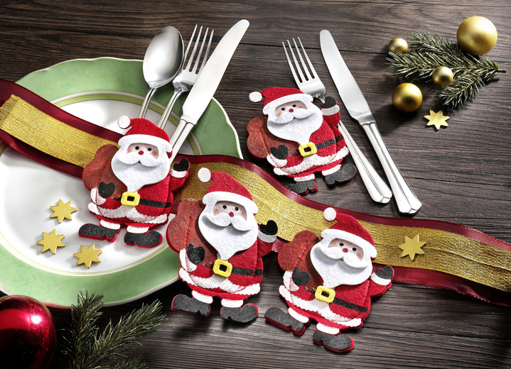 Weihnachtliche Dekorationen - Bestecktaschen, 4er-Set, in Farbe ROT-WEIß