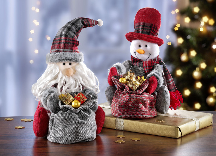 Weihnachtliche Dekorationen - Winterfiguren Weihnachtsmann und Schneemann, 2er-Set, in Farbe ROT-WEIß
