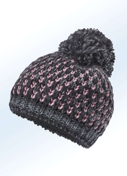 Mützen & Hüte - Trendy Grobstrick-Mütze, in Farbe GRAU-ROSA
