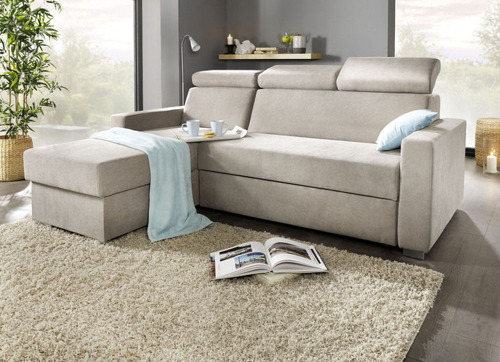 Funktions-Polstermöbel - Polstermöbel mit Bettfunktion und verstellbaren Kopfstützen, in Farbe GRAU, in Ausführung Schlafsofa mit Hocker Ansicht 1