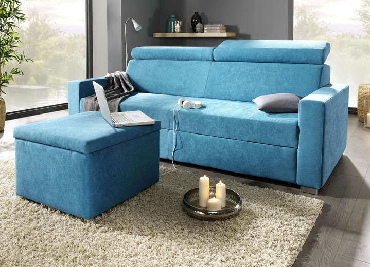Funktions-Polstermöbel - Polstermöbel mit Bettfunktion und verstellbaren Kopfstützen, in Farbe BLAU, in Ausführung Schlafsofa mit Hocker Ansicht 1