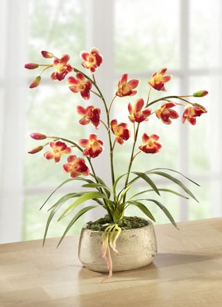 Orchidee im Topf aus Kunst- und Textilmaterial