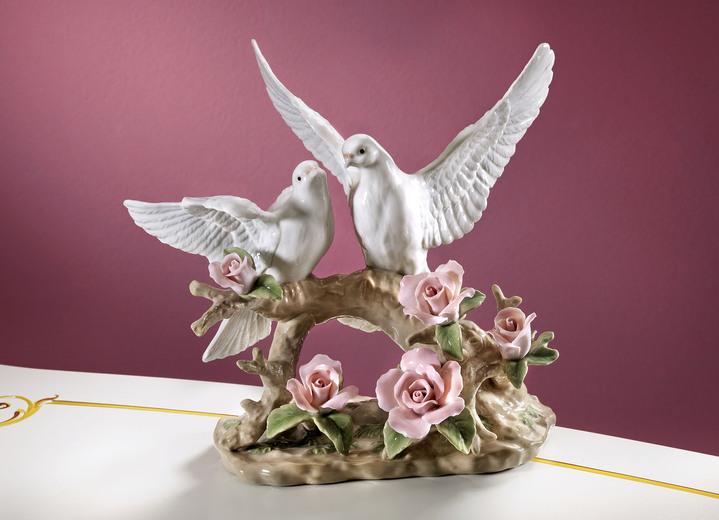 Figuren - Taubenpärchen auf Ast, in Farbe WEISS-BRAUN