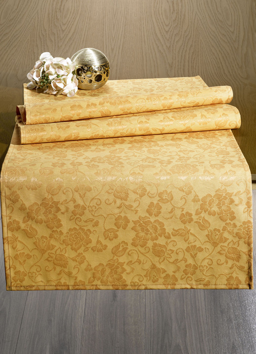 Tischdecken - Praktische Tischdekoration mit Acryl-Beschichtung, in Größe 210 (Tischdecke, 155/250 cm) bis 404 (2 Kissenbezüge, 40/ 40 cm), in Farbe GOLD