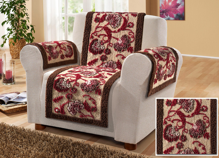 Heimtextilien - Sessel- und Armlehnenschoner mit floralen Elementen, in Farbe BORDEAUX, in Ausführung Armlehnenschoner