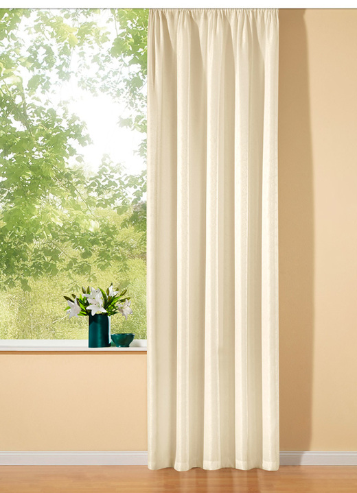 - Übergardine mit Universalschienenband, in Größe 364 (H150xB132 cm) bis 899 (2er-Pack Raffhalter, 60 cm), in Farbe CREME Ansicht 1