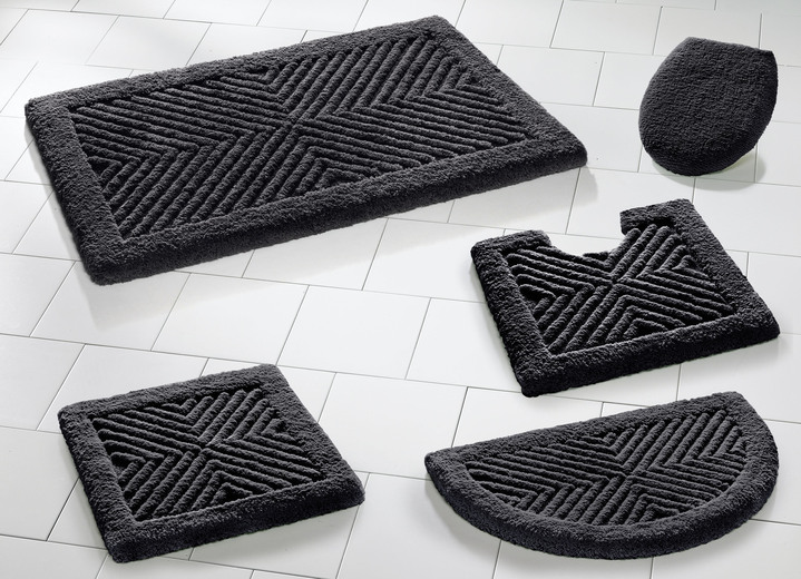 Badgarnituren - Kombifreundliche Badgarnitur, ideal für Allergiker, in Größe 100 (Vorleger halbrund, 50/ 80 cm) bis 112 (WC-Deckelbezug, 47/ 50 cm), in Farbe ANTHRAZIT Ansicht 1