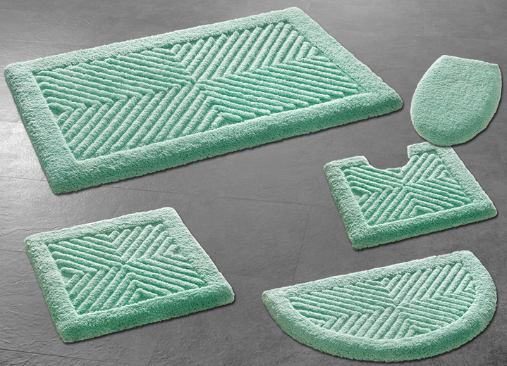 Badgarnituren - Kombifreundliche Badgarnitur, ideal für Allergiker, in Größe 100 (Vorleger halbrund, 50/ 80 cm) bis 112 (WC-Deckelbezug, 47/ 50 cm), in Farbe KARIBIKGRÜN Ansicht 1