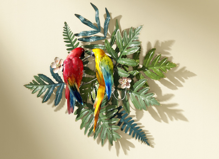 Metall-Wandbilder - Wanddekoration Papageien aus Metall, in Farbe BUNT