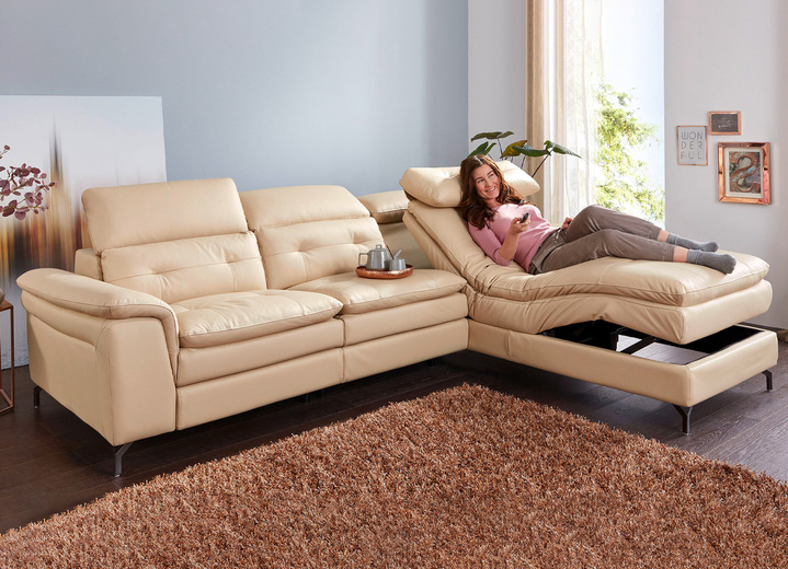 Funktions-Polstermöbel - Leder-Polsterecke mit Relax-Funktion, in Farbe BEIGE Ansicht 1