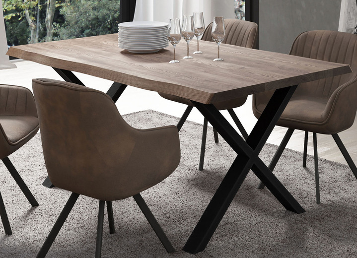 Tische - Esstisch mit Tischplatte aus geöltem, massivem Eichenholz, in Farbe EICHE DUNKEL Ansicht 1
