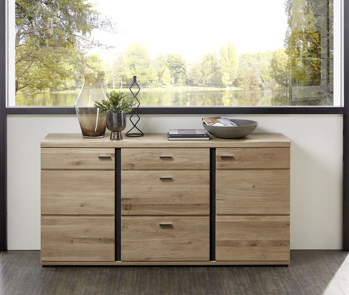 Sideboards & Kommoden - Sideboard mit Massivholz Fronten, in Farbe EICHE-SCHWARZ